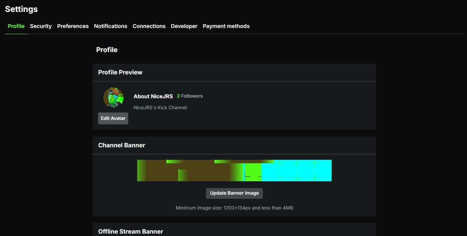 Profile settings page