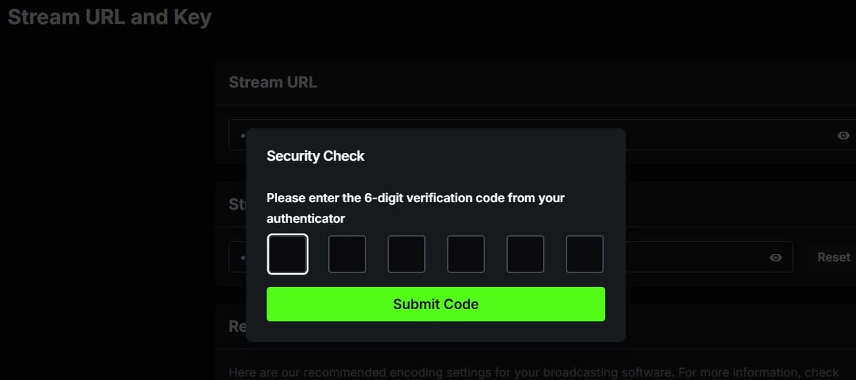 Show stream URL requires 2FA