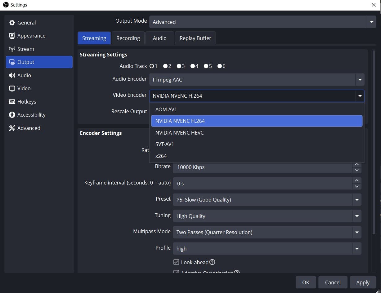 OBS Encoder selection