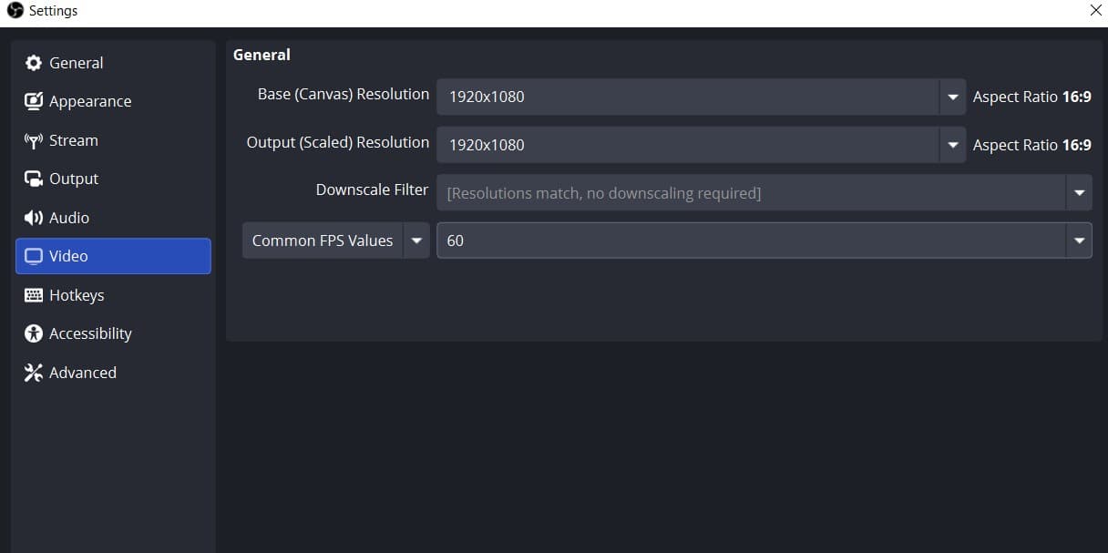 OBS Resolution settings