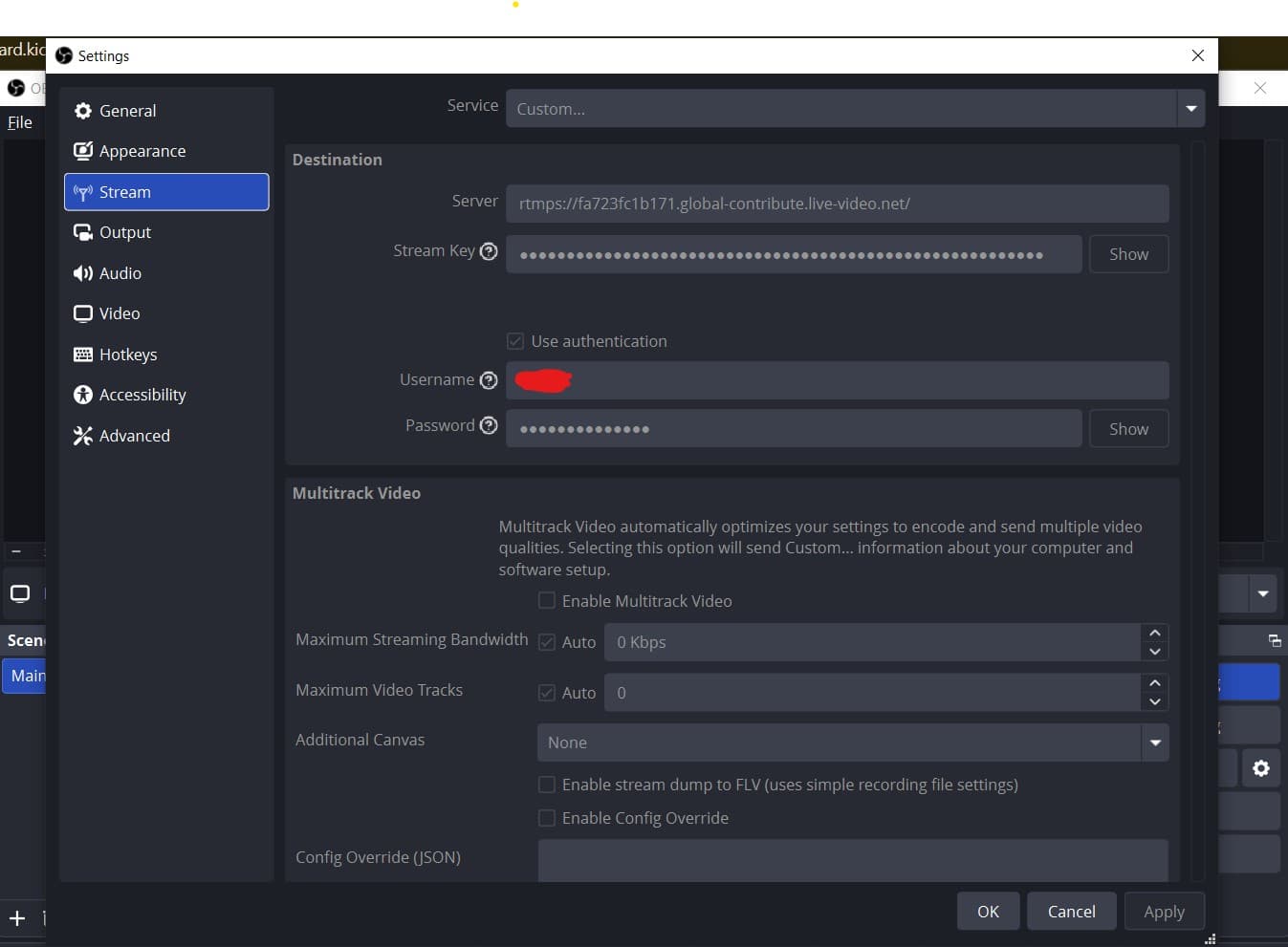 OBS Custom Stream Connection