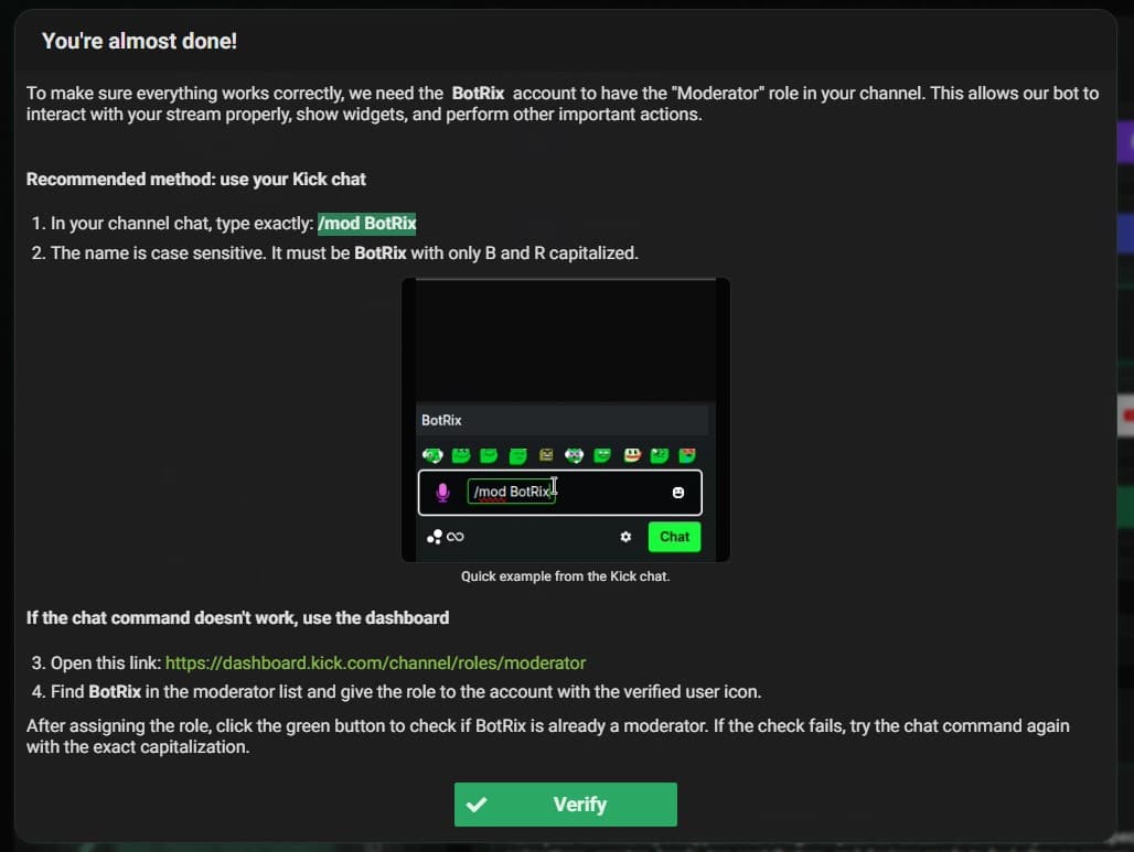 BotRix login and link page