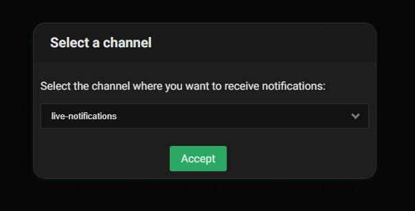 BotRix channel selection dialog for live alerts