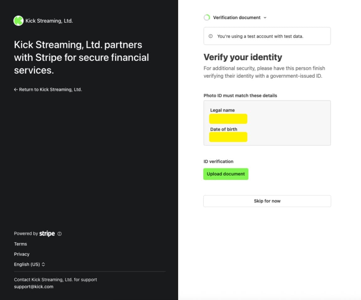 Stripe Connect Thailand setup form